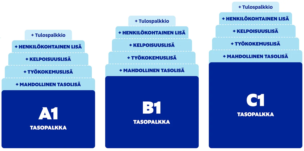 Tasopalkkajärjestelmä OVTES osio G esitettynä grafiikkana. Sama asia on kerrottu tällä sivulla tekstinä.