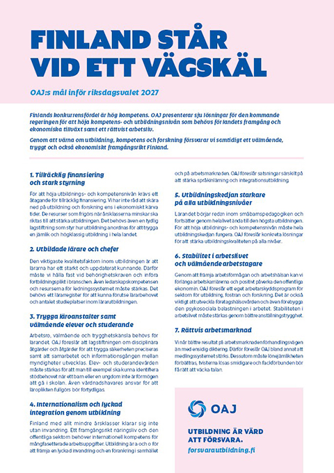 Illustration: Utbildning är värd att försvara – OAJ:s mål inför riksdagsvalet 2027